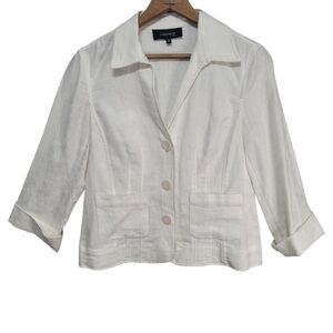 Jones Wear Petite 3/4 Sleeve Linen Blend Blazer Women's Size 4P Ivory White